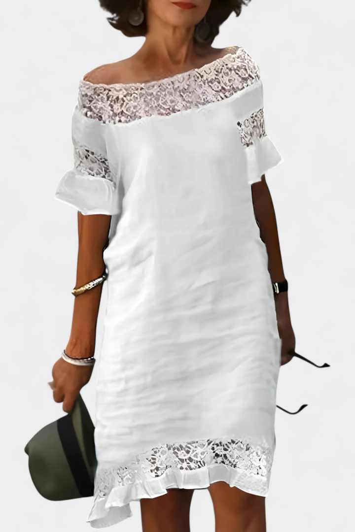 Vestido de Lino Casual Karol con Encaje y Escote Barco