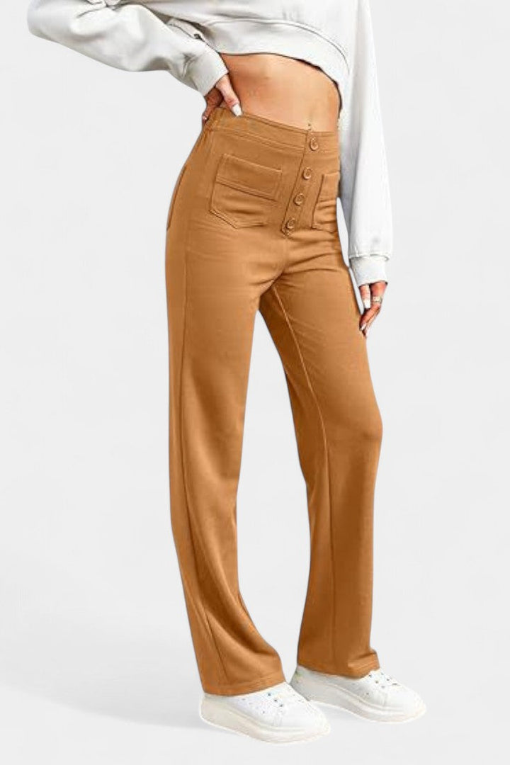 Nova Pantalones Rectos de Cintura Alta y Elasticidad